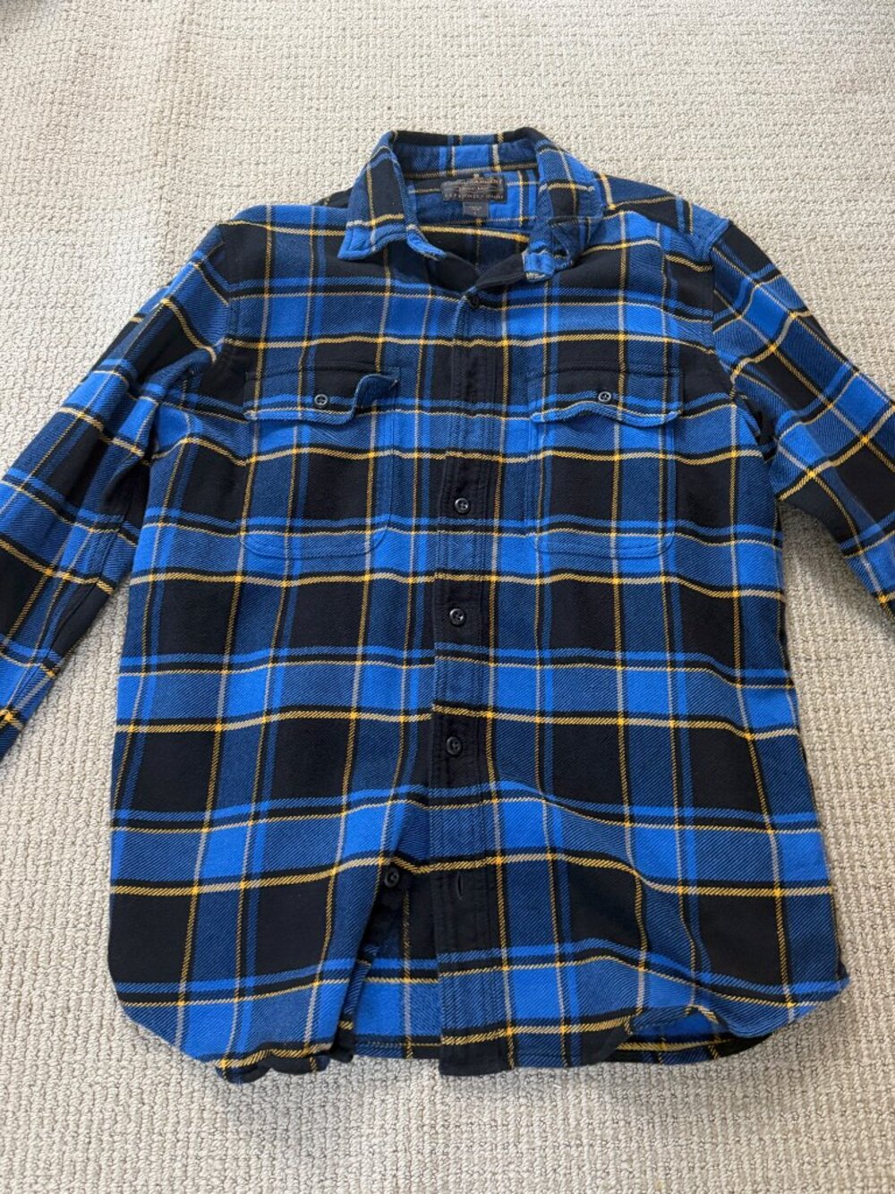 Filson Flannel Shirt Blue Black Yellow Plaid Size L
